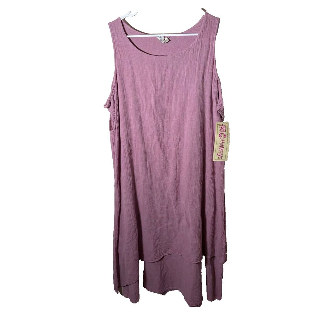 Cottonways Dress Women's 2 Purple Shift Lagenlook Casual Layered NWT